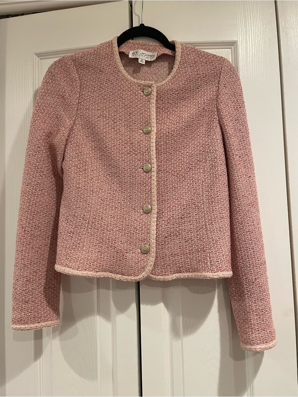 St. John Collarless Pink Tweed Jacket